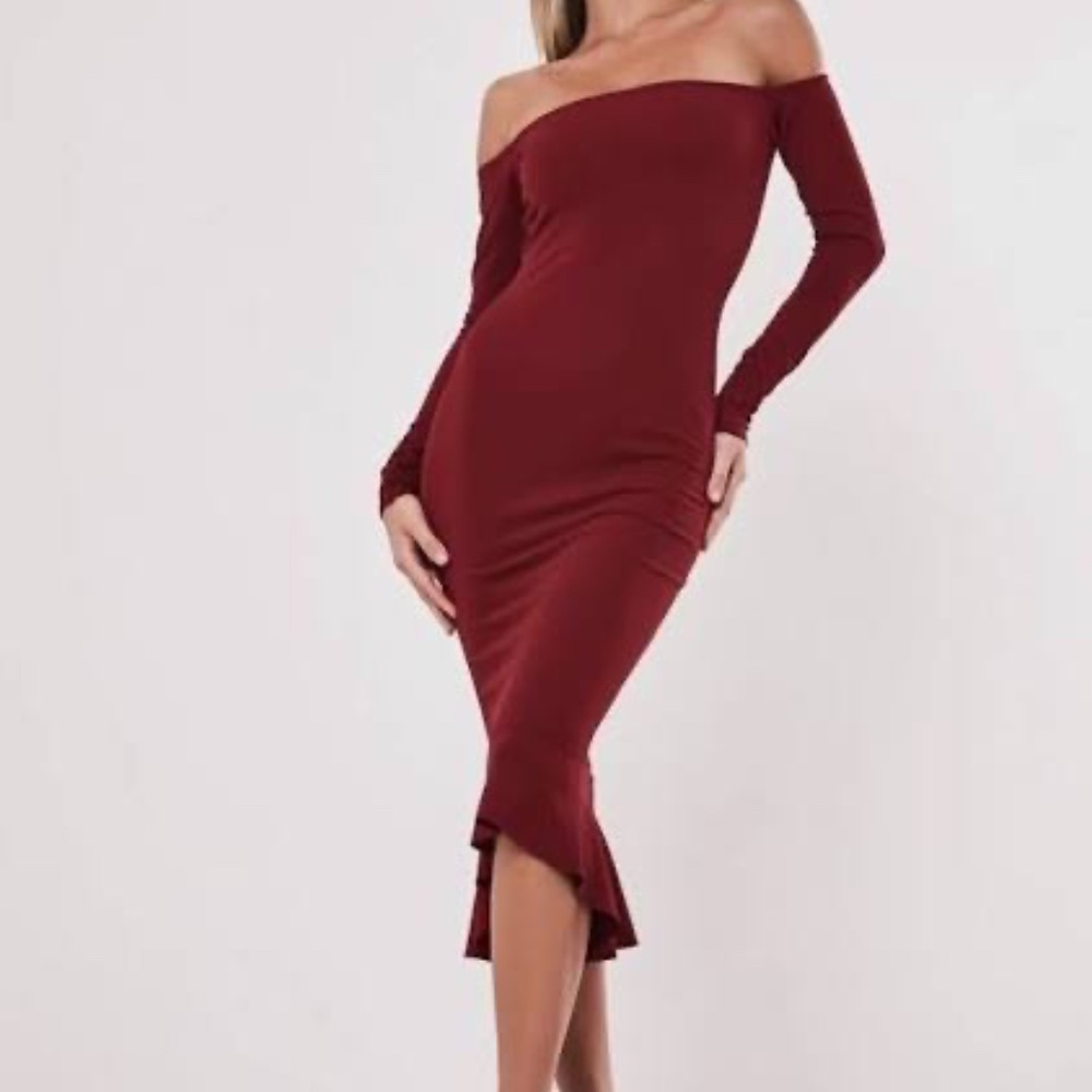 MissGuided Bardot Fishtail Hem Dress